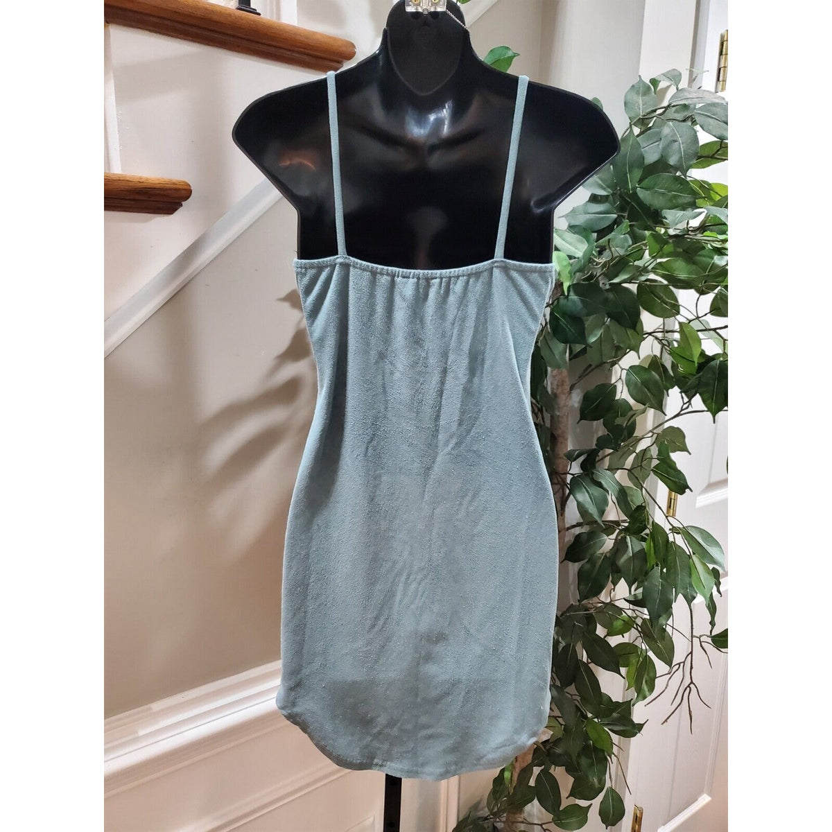 Privately Privileged Women Green Polyester V-Neck Sleeveless Knee Length Dress S