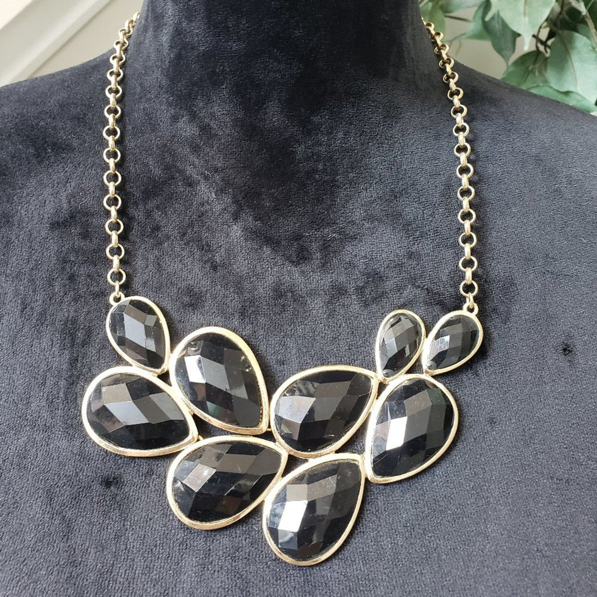 Women's Black Teardrop Beaded Stylish Statement Fashion Necklace