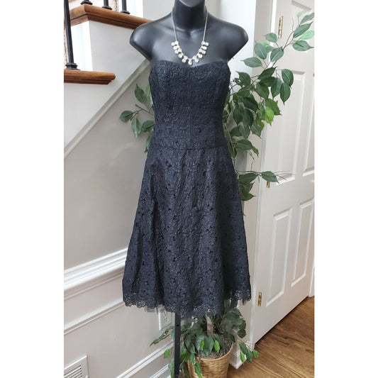 Nicole Miller Vintage 100% Silk Black Floral Lace Embroidered Sleeveless Dress 6