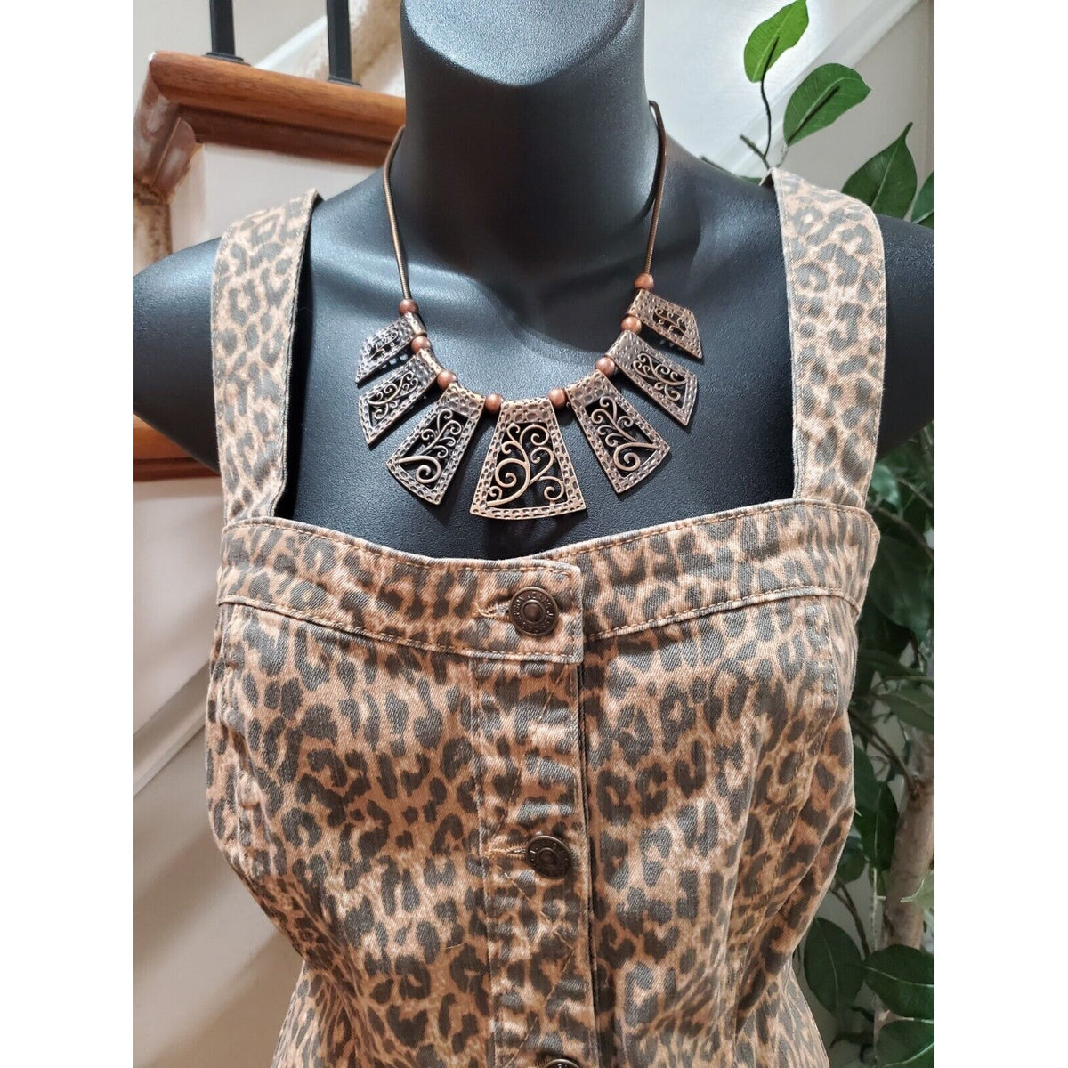 Jessica Simpson Taye Wildcat Brown Animal Print Denim Knee Length Dress Large