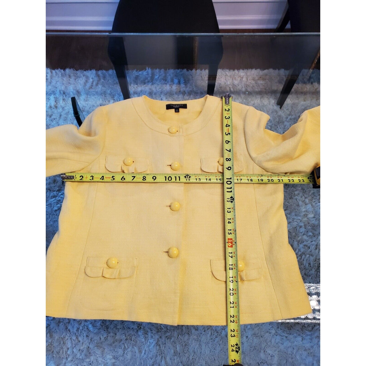 Talbots Women's Yellow Cotton Long Sleeve Casual Button Front Jacket Blazer 14P