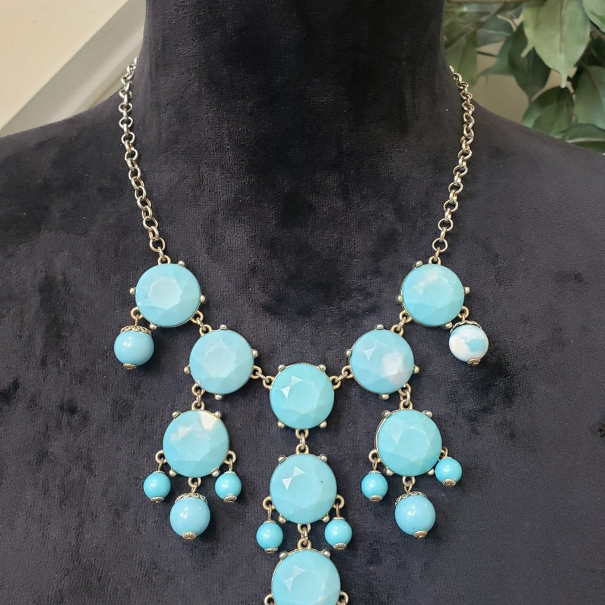 etc Women's Gold Tone & Blue Round Beaded Statement Stylish Necklace