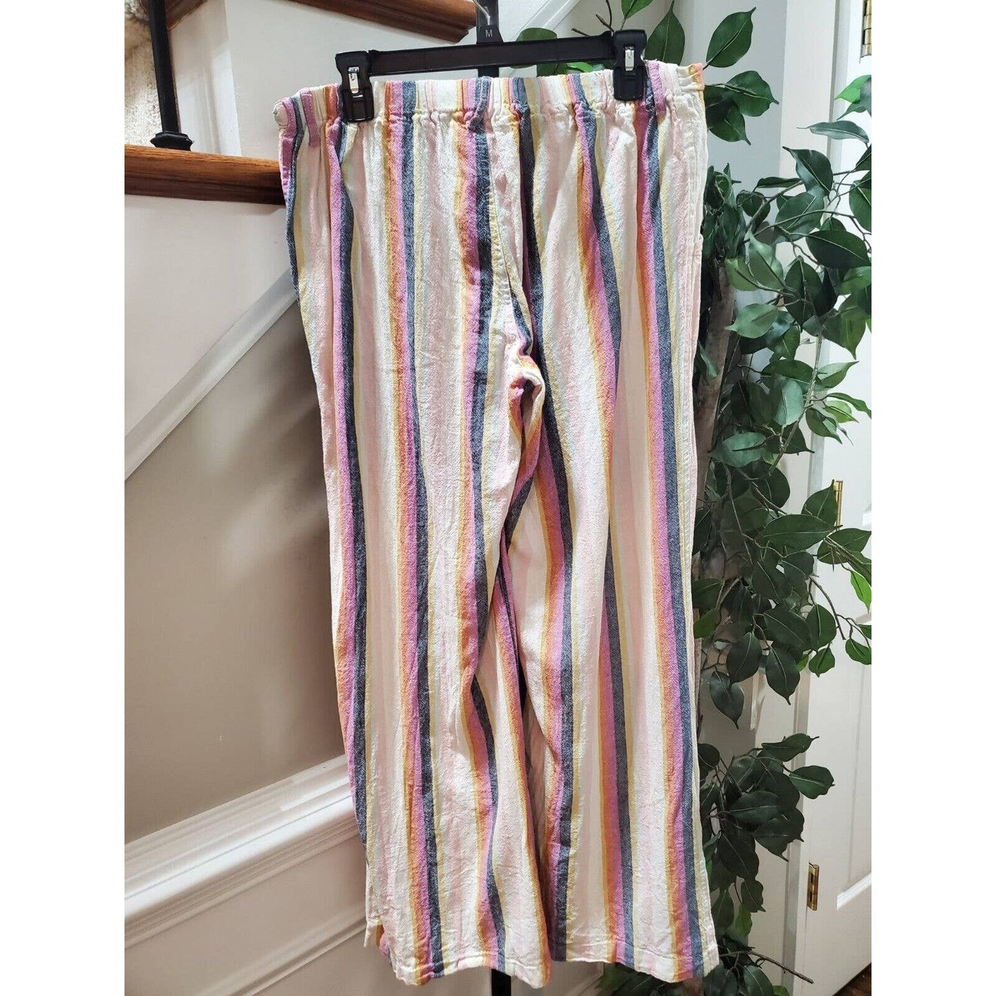 Just Living Multicolor Striped Linen & Cotton Mid Rise Wide Legs Pant Size L