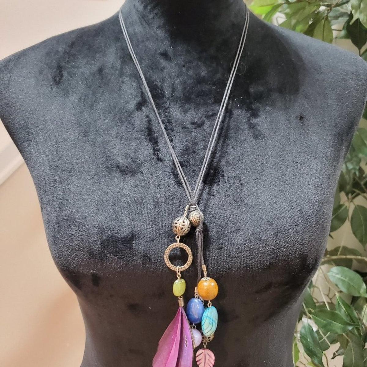 Womens Multicolor Beaded Hand Forged Chain Fashion Jewelry Necklace