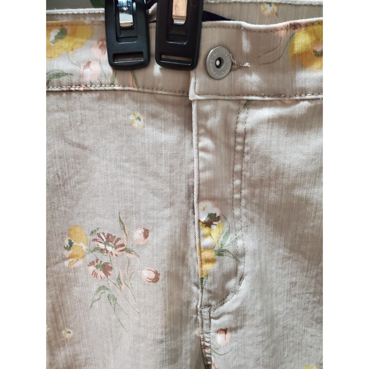 Bandoline Women's Beige Floral Cotton Straight Leg Flat Front Pants Size 24W