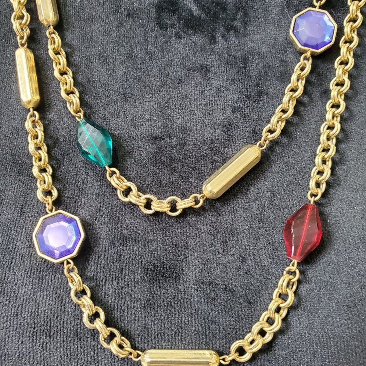 Women's Gold Gemstone Confetti with Lobster Clasp Long Necklace
