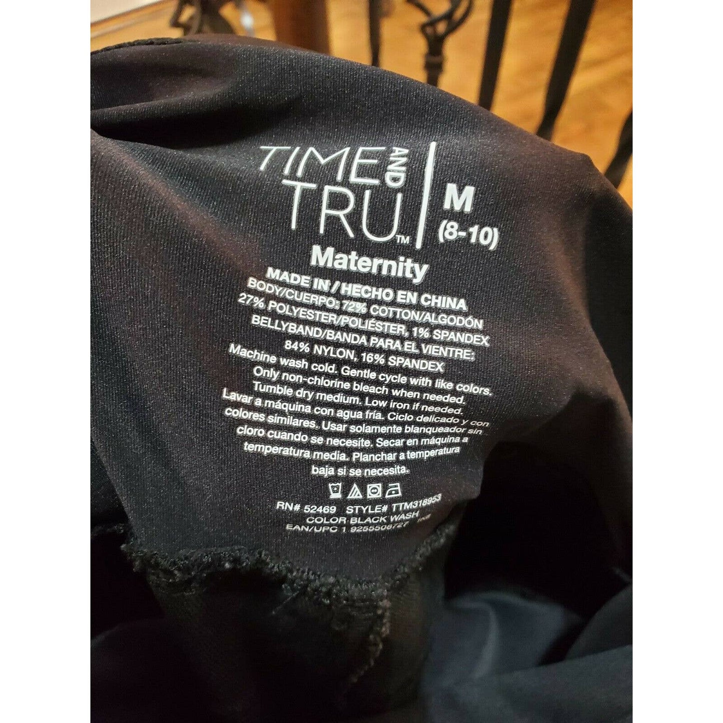 Tme and Tru Materni Black Cotton Mid Rise Comfort Waist Casual Pants Size Medium