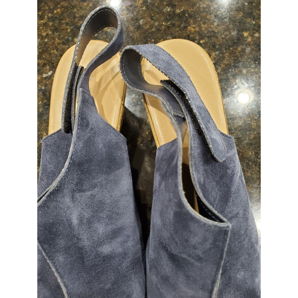 A Giannetti Women's Shoes Sandals Wedge Size 9 Blue Suede Open Toe Sling Back