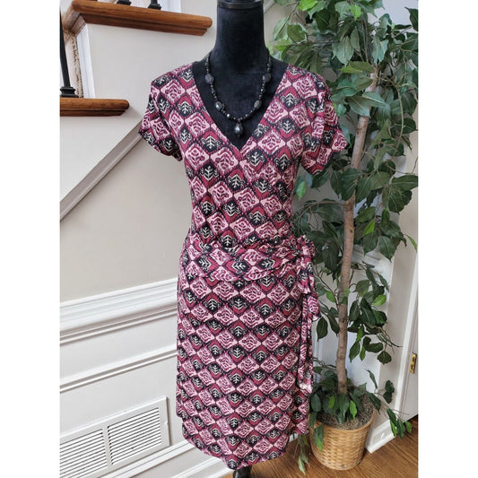 Axcess Women's Multicolor Polyester V-Neck Short Sleeve Knee Length Dress Medium