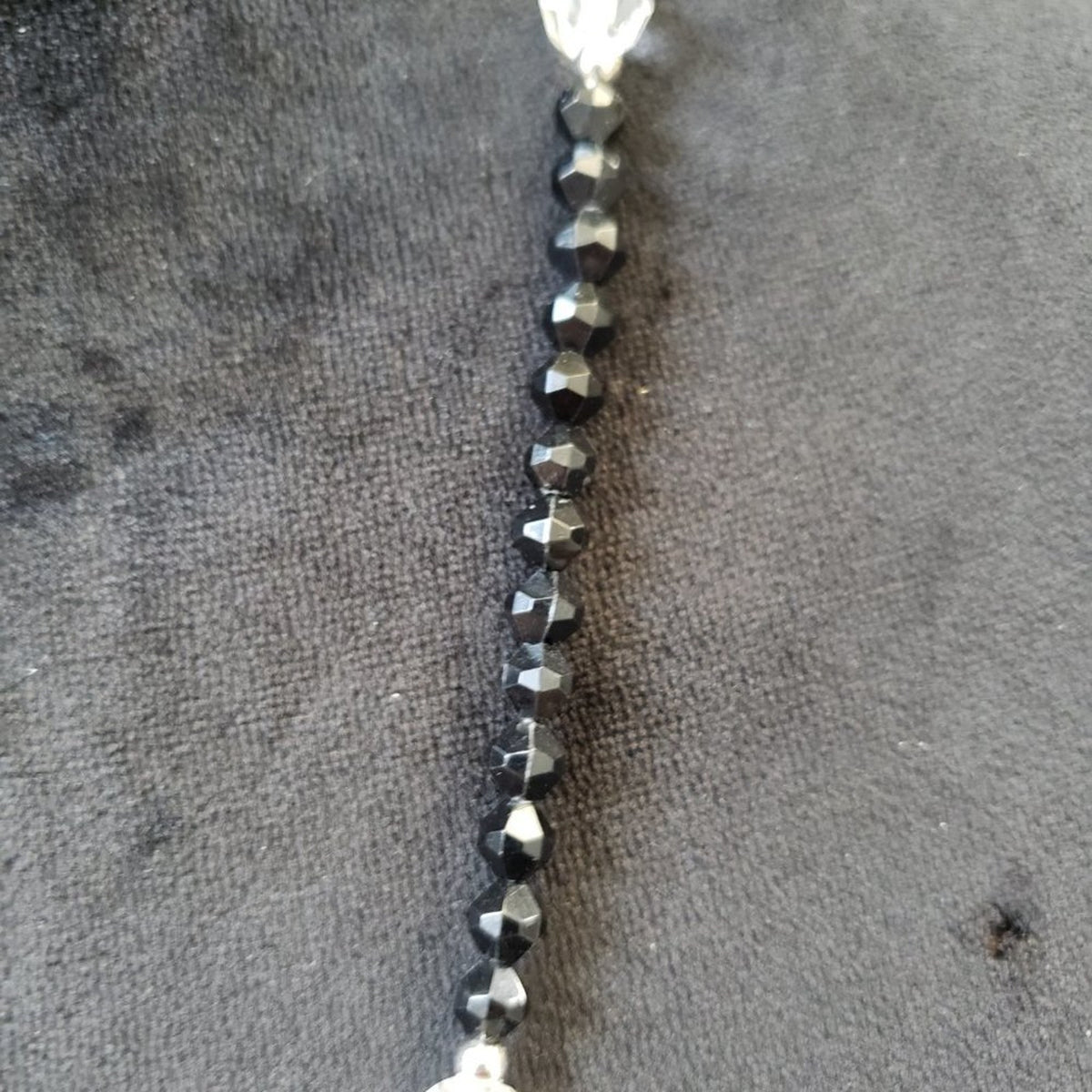 Womens Fashion Black Beads White Clear Crystals Long Necklace with Lobster Clasp