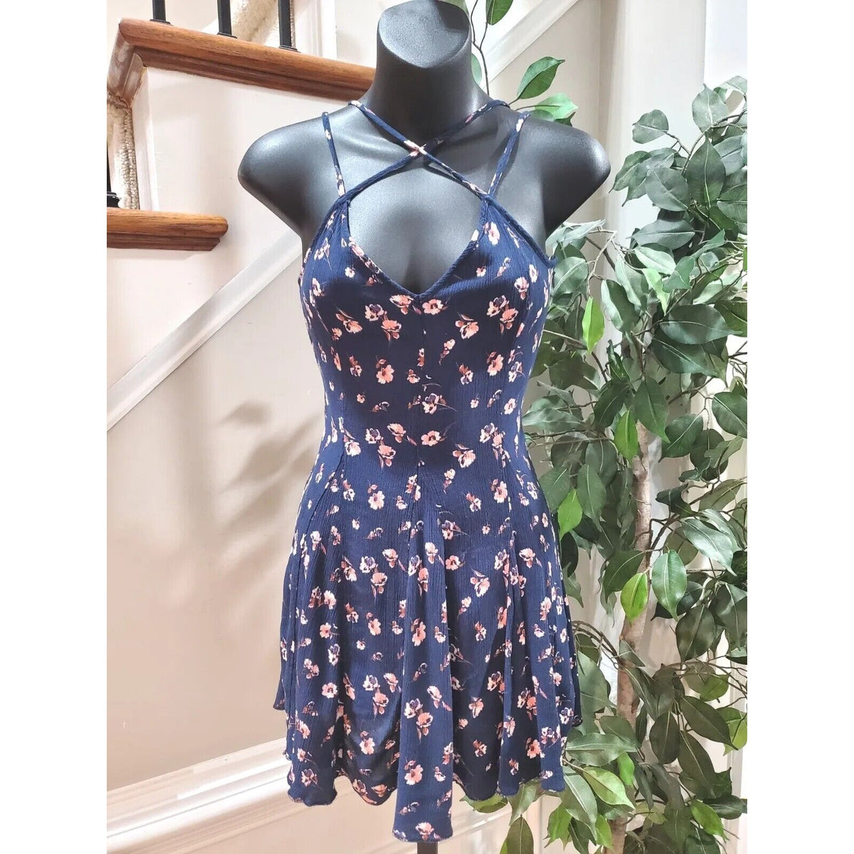 American Eagle Outfitters Women Blue V-Neck Sleeveless Knee Length Dress Size 4