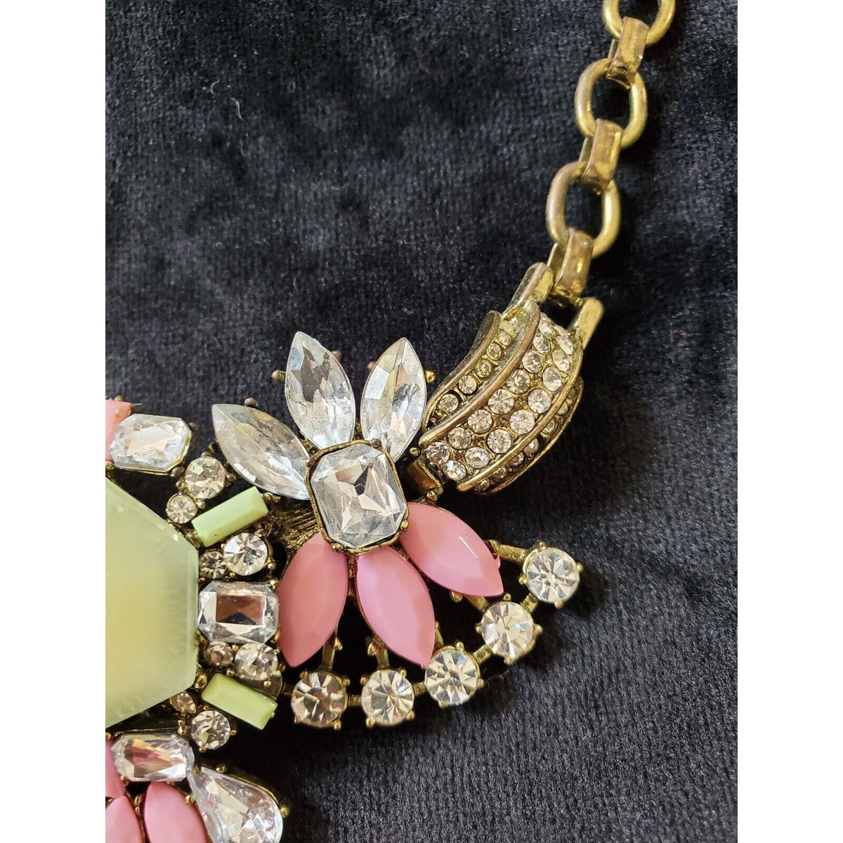 Women's Diamond Crystal Plated Drop Peach Floral Statement Necklace