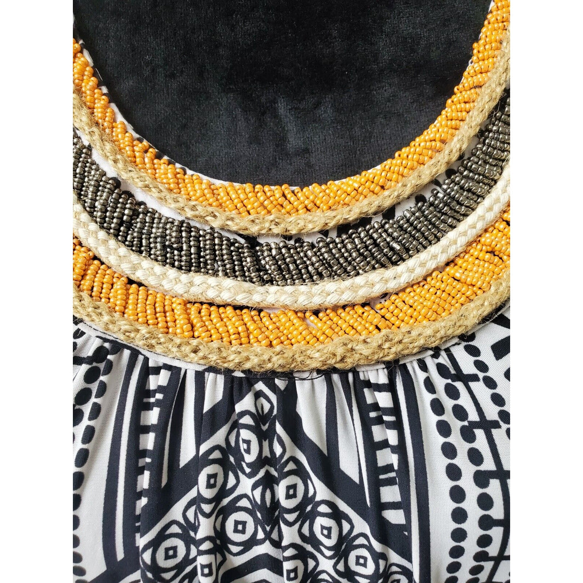 INC Black & White Rope Beaded Round Neck Sleeveless Casual Top Blouse Size M