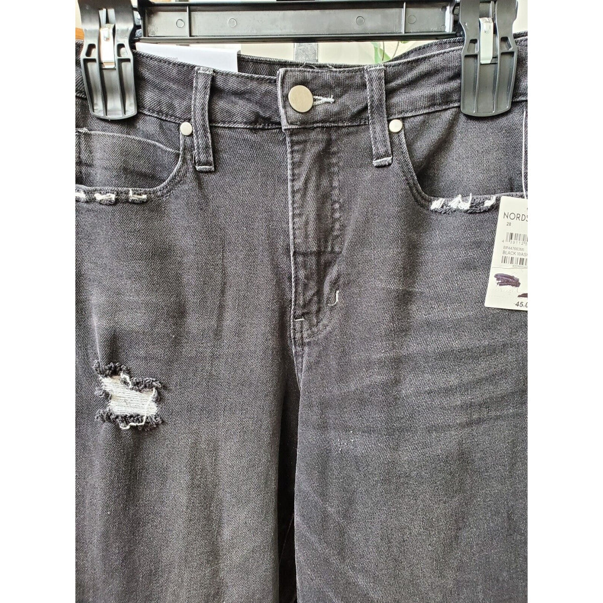 BP Distressed Women Black Denim Cotton Stretch Straight Leg Jeans Pant Size 28
