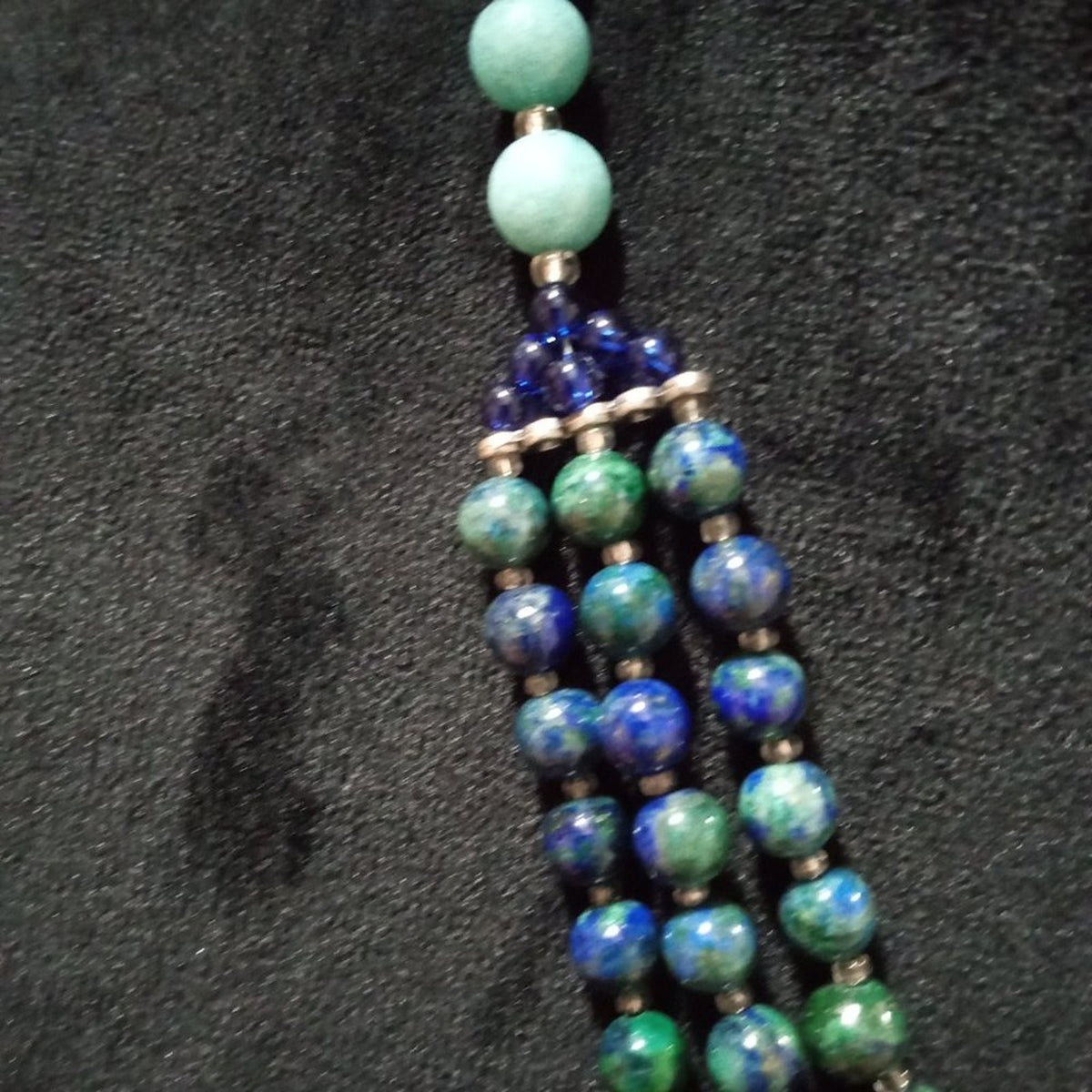 Womens Fashion Triple Strand Blue Green Beaded Collar Necklace w/ Lobster Clasp