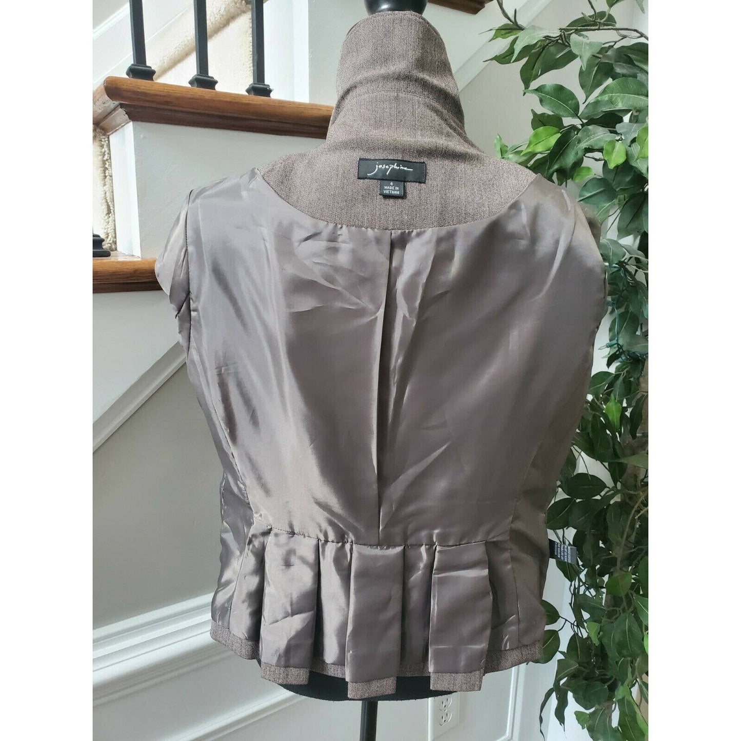 Josephine Womens Gray Polyester & Rayon Collared Button Long Sleeve Blazer