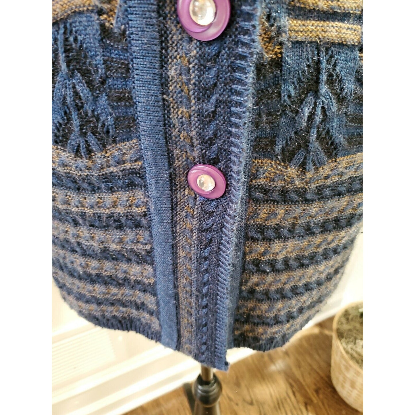 Vintage Top Girl Multicolor Blue Cotton Long Sleeve Button Casual Sweaters M