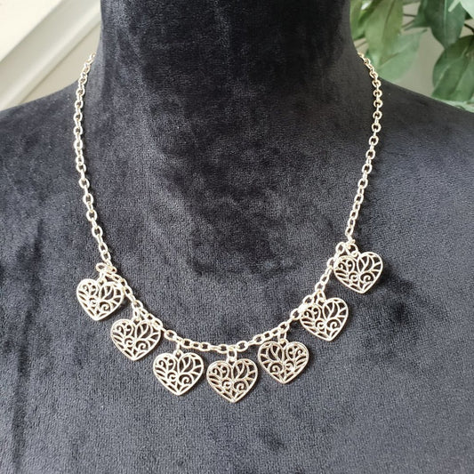 Rose Gold Toned Chain With Filigree Hearts Womens Choker Necklace with Lobster