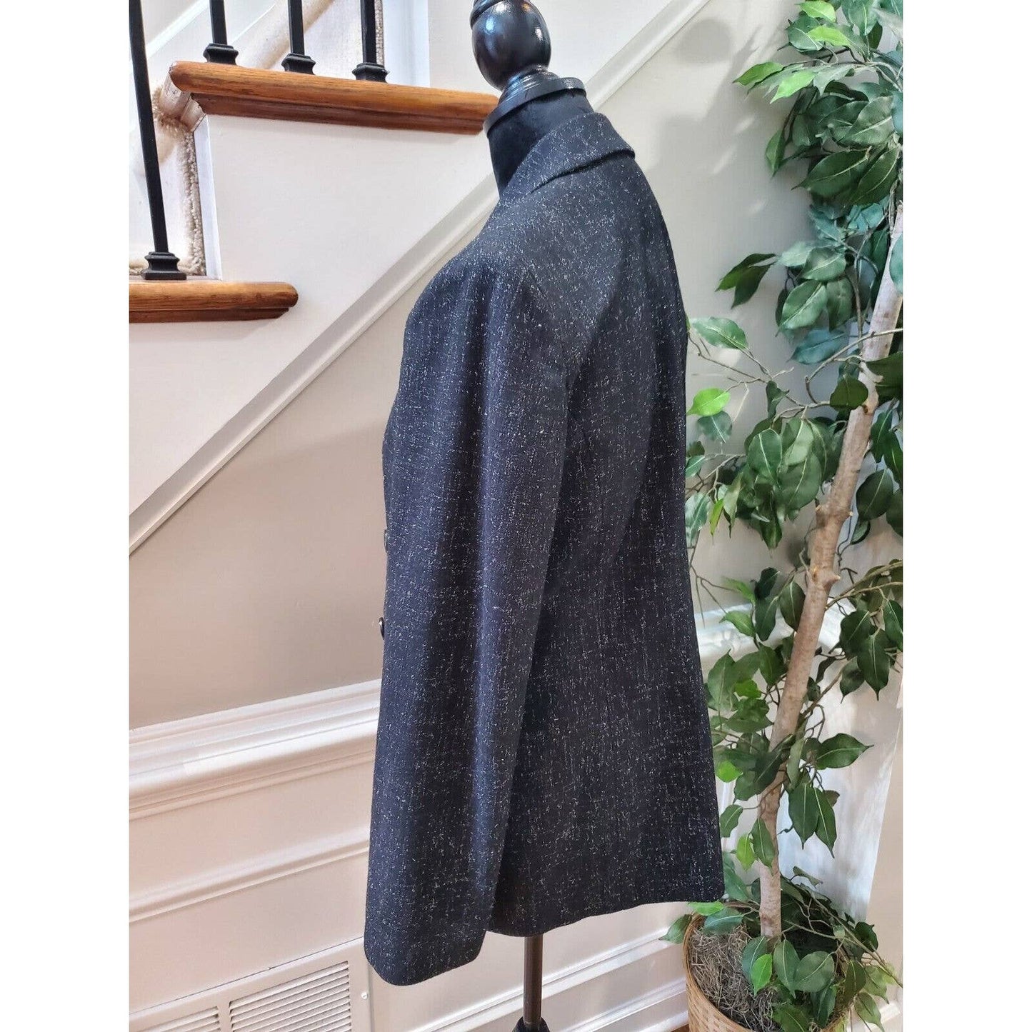 Women's Black Polyester Long Sleeve Single Breasted Fitted Vest & Blazer Medium