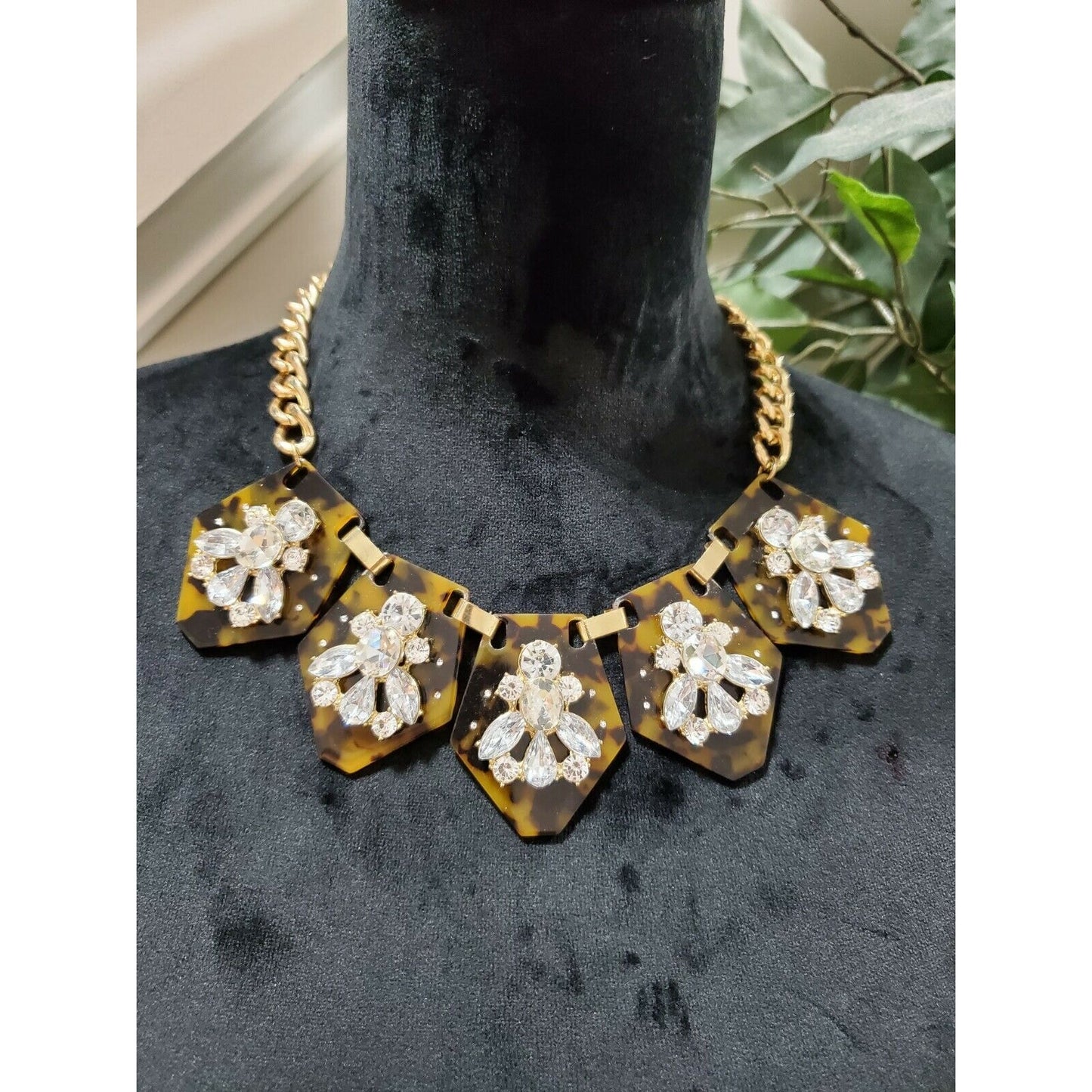 Traci Lynn Statement Tortoiseshell CZ Gold Tone Up To 20” Necklace