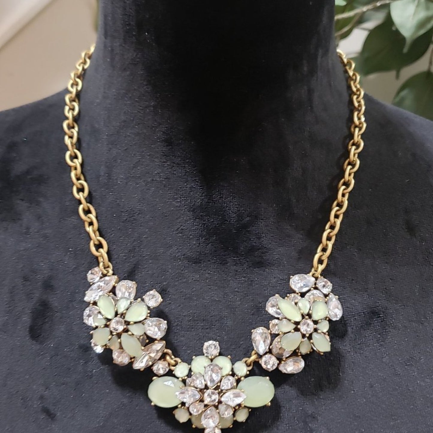 J. Crew Womens Fashion Green Rhinestone Crystal Floral Necklace with Lobster