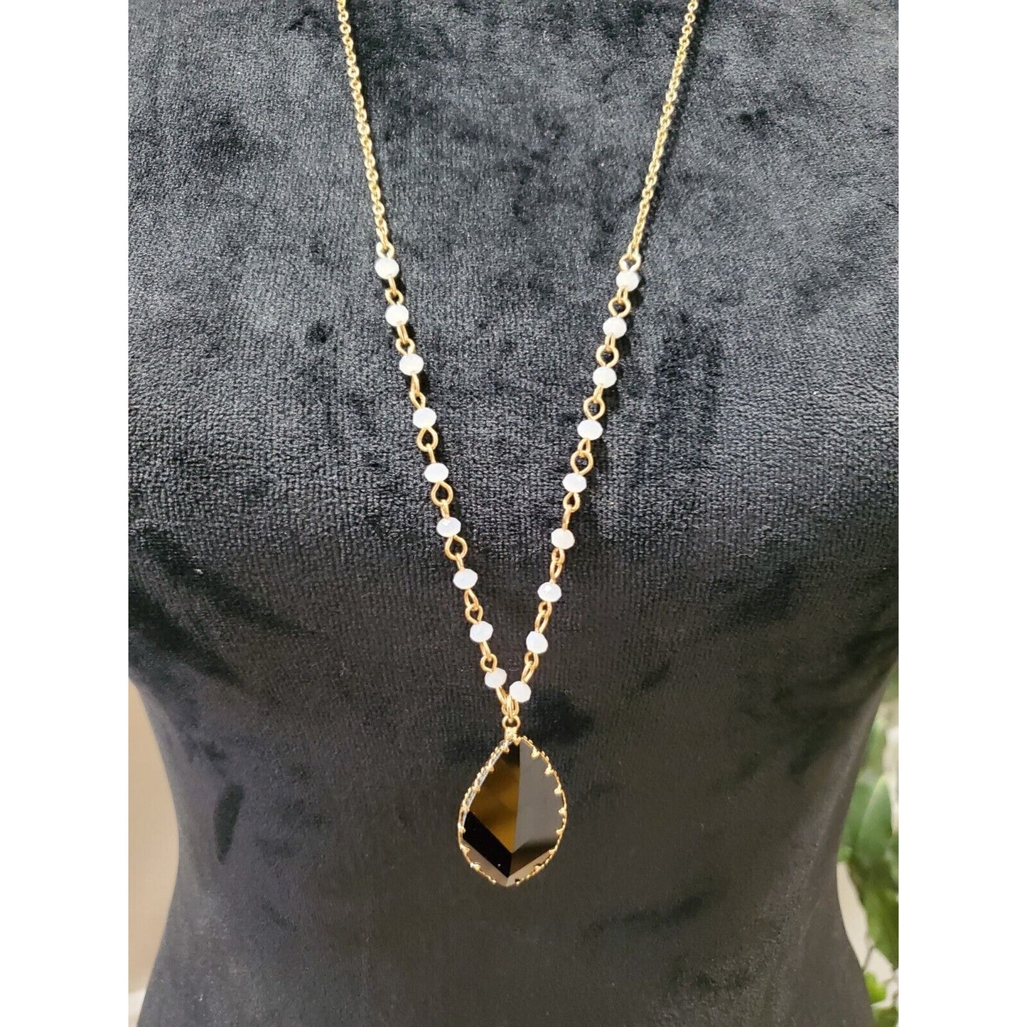 Plunder Women's Black Stone with Gold Chain Necklace