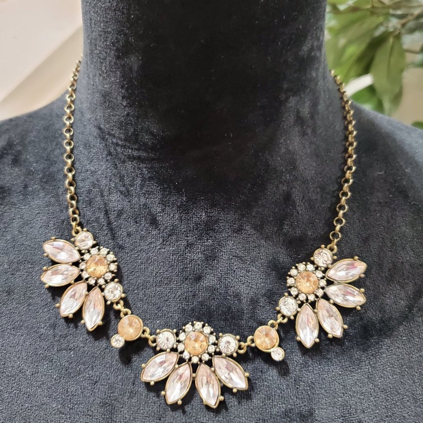 Women's Three Flower Necklace Large Crystal Petals Bib Style Spring Necklace