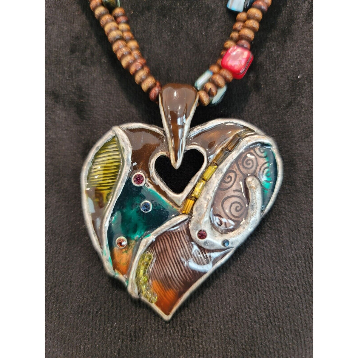 Women's Custom Multicolor Beaded Heart Pendant Necklace with Lobster Clasp