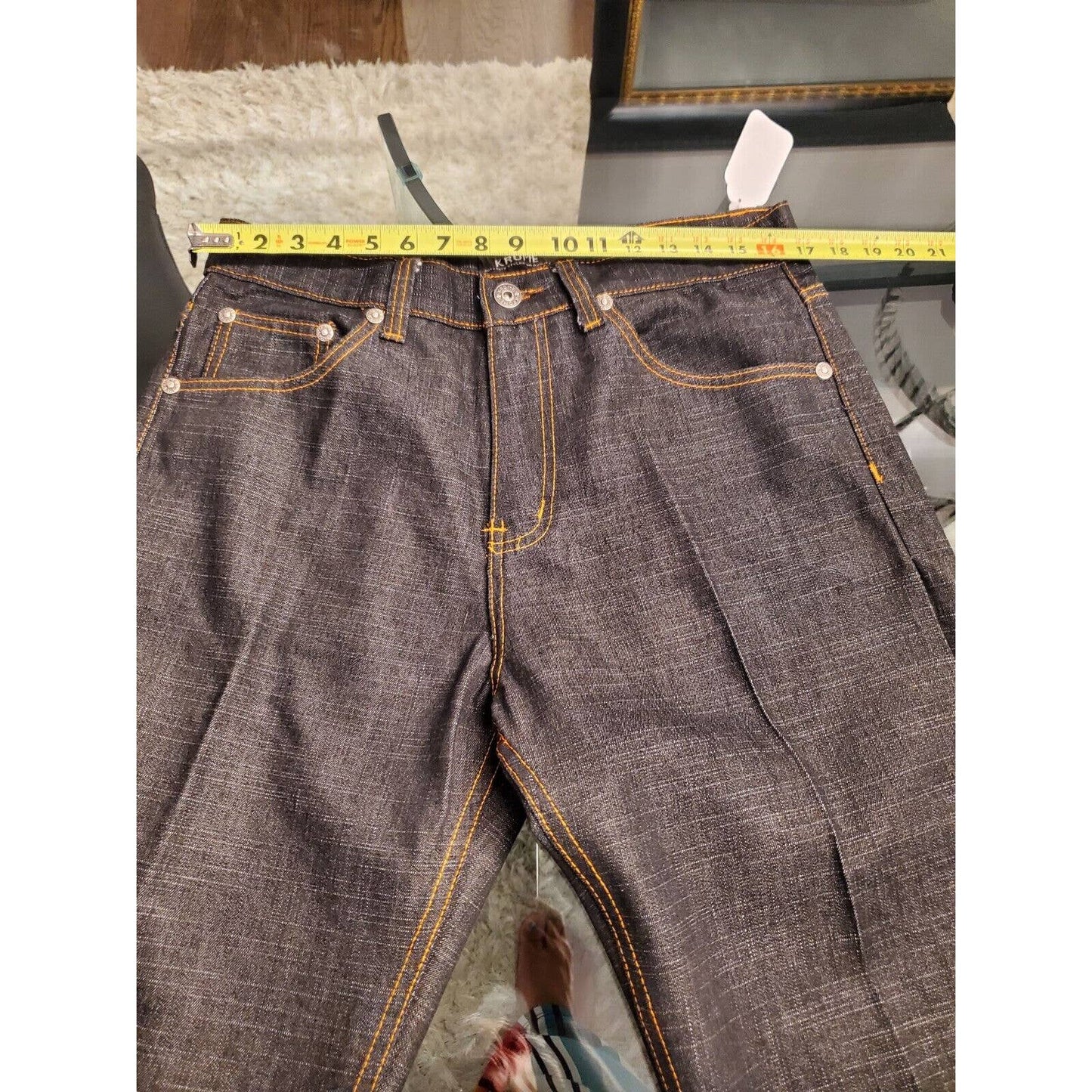 Krome Men Blue Denim Cotton High Rise Straight Fit Casual Jeans Pant Size 34/32