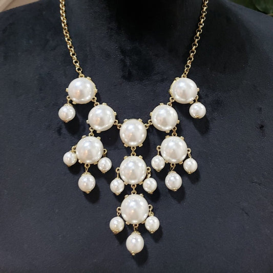 Women's White Drop Round Shape Beaded Statement Stylish Necklace