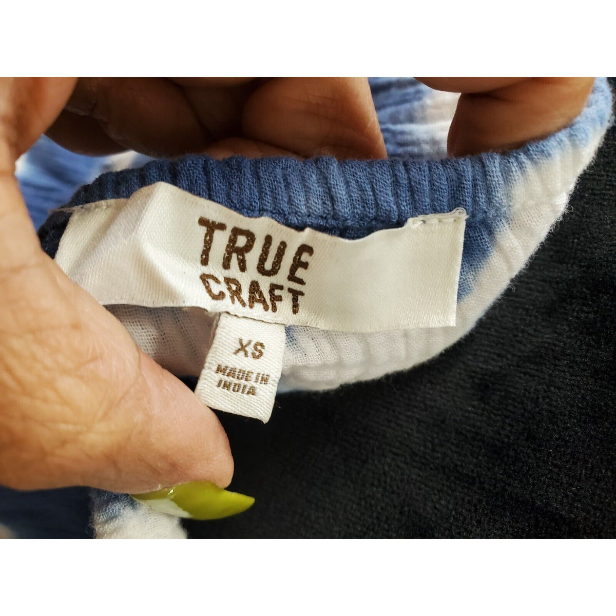 True Craft Women Blue & White Cotton Square Neck Long Sleeve Top Blouse Size XS
