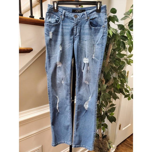 PZI Women's Blue Denim Cotton Mid Rise Straight Jeans Casual Pants Size 8 Short