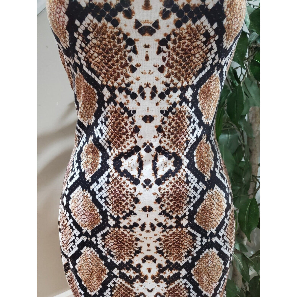 Pretty Little Thing Beige Snake Skin Square Neck Sleeveless Strappy Midi Dress 4
