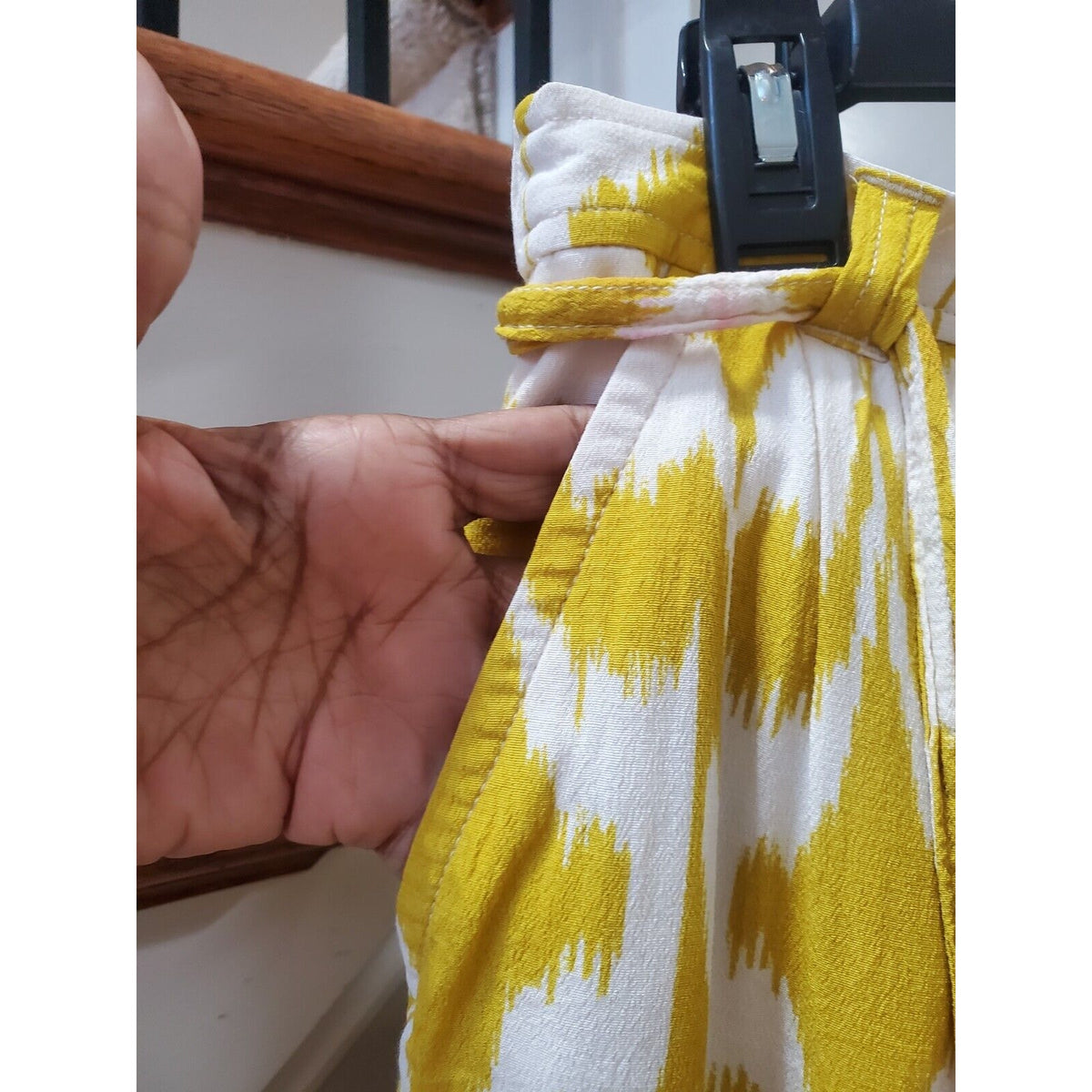 LOFT Women's Yellow White Button Down Fully Lined Pockets & Belt Loops Skirt M