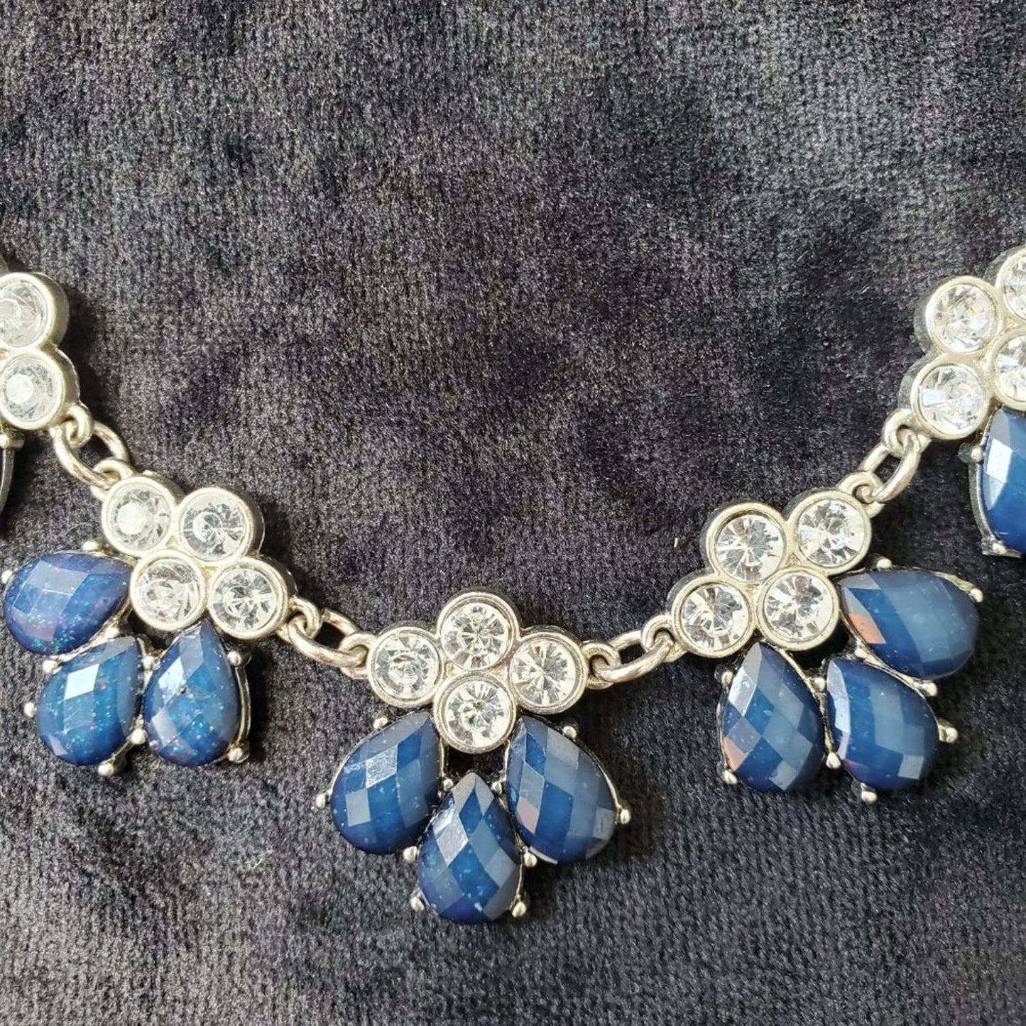 Charming Charlie Blue Beaded  Water Drop Pendant Choker Necklace