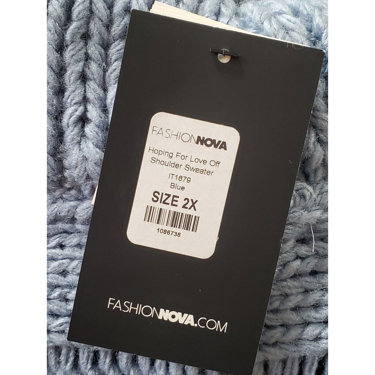 Fashion Nova Hoping For Love Blue Off Shoulder Cable Knit Sweater 2XL