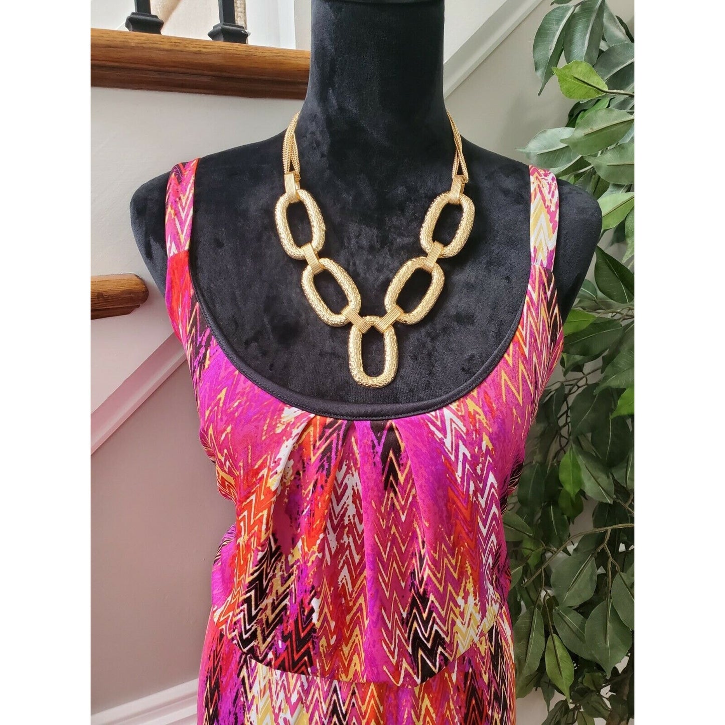Ny Collection Women's Pink Polyester Round Neck Sleeveless Long Maxi Dress XL