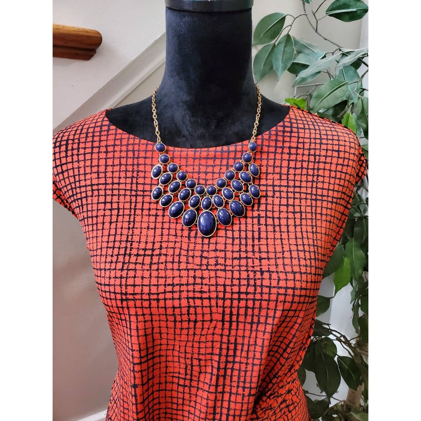 H By Halston Women's Orange Polyester Round Neck Sleeveless Knee Length Dress S