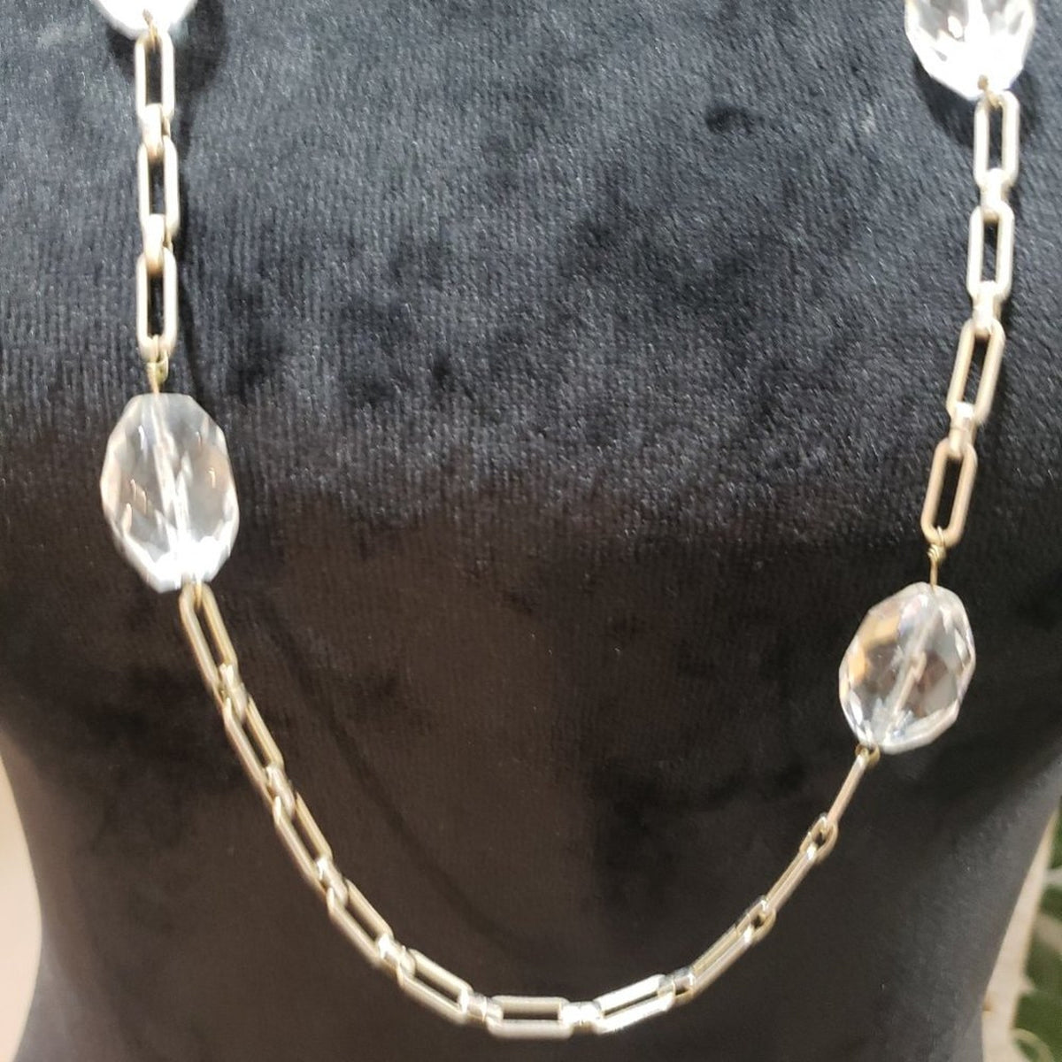 Women's Gold Link Chain Crystal Beaded Fashion Jewelry Necklace