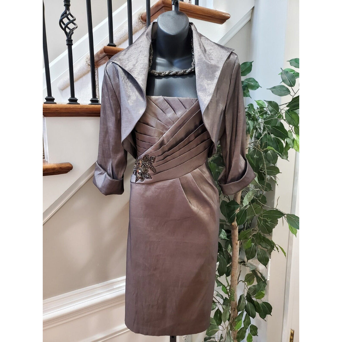 Jessica Howard Taupe Polyester Special Occasion Dress & Jacket 2 Pc's Set 14