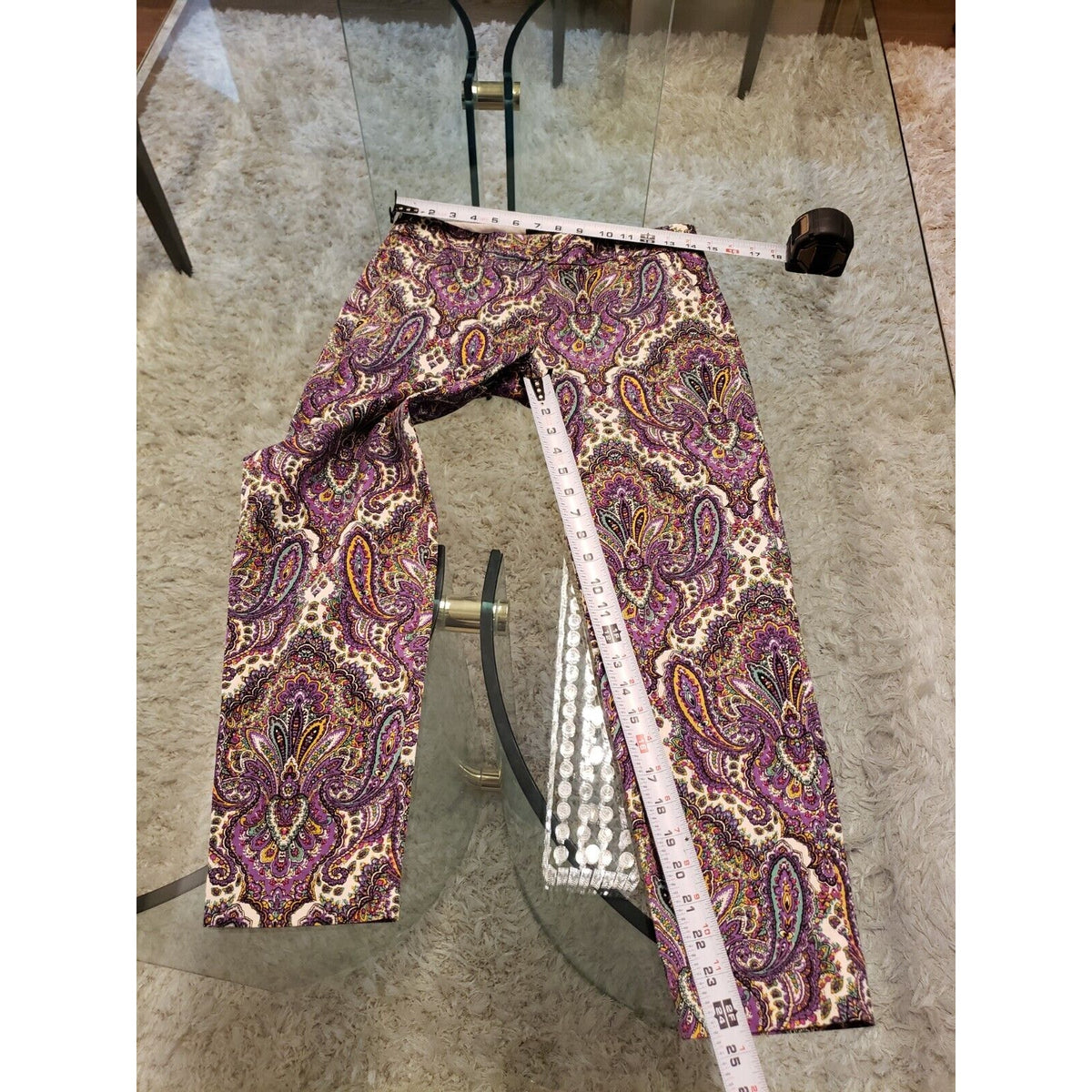 J. CREW City Fit Stretch Paisley Cotton Pockets Flat Front Casual Pants Size 0