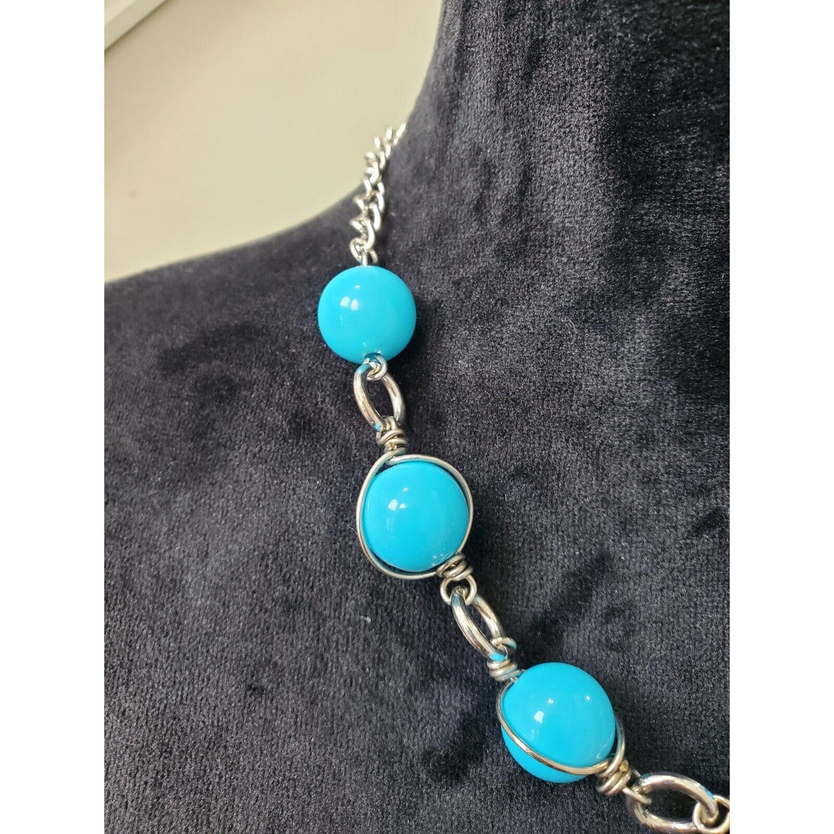 Women's Silver Tone Teal Turquoise Bead Balls Fashion Jewelry Necklace