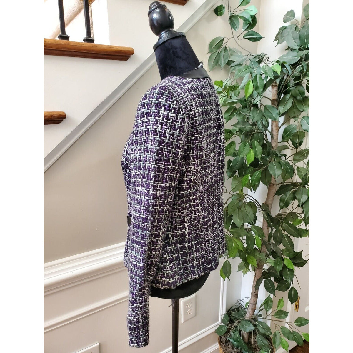 Zac & Rachel Women Purple 100% Acrylic Long Sleeve Button Front Jacket Blazer 8