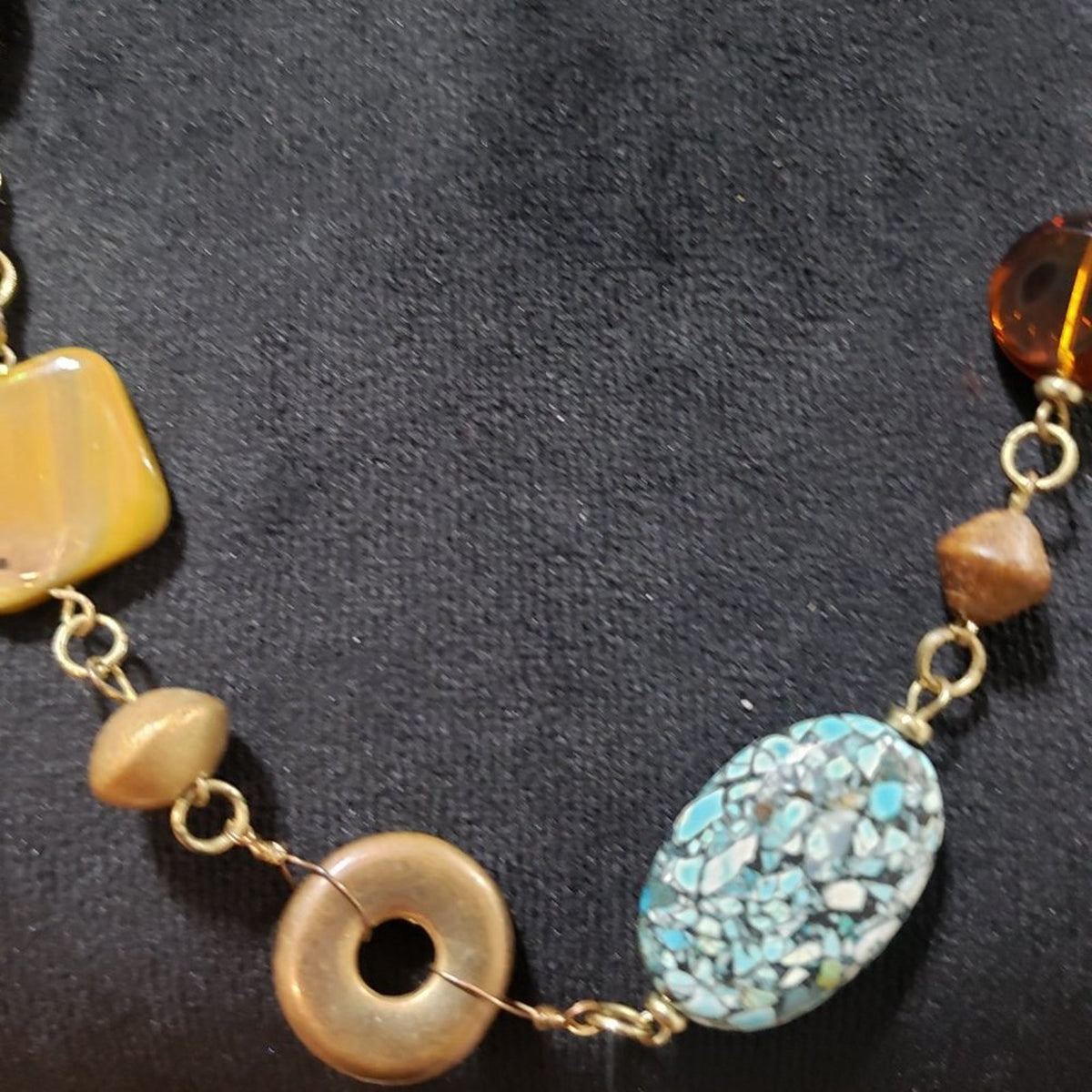 Premier Design Stones Beaded Long Gold Tone Chain Necklace with Lobster Clasp