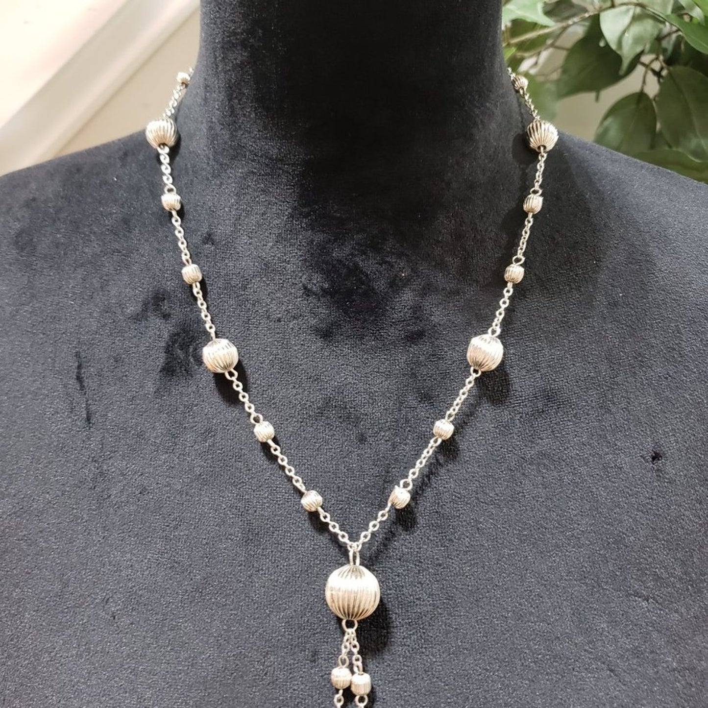 Women's Silver Stones Ball Tassel Chain Stylish Necklace