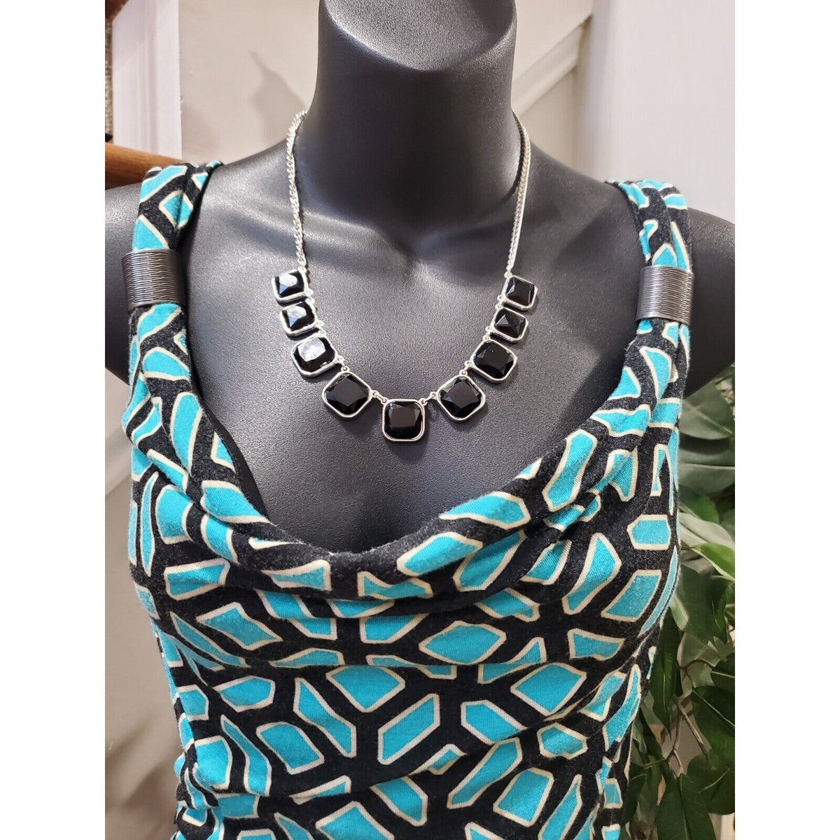 Apt. 9 Women Black & Blue Rayon Scoop Neck Sleeveless Knee Length Dress Size XS