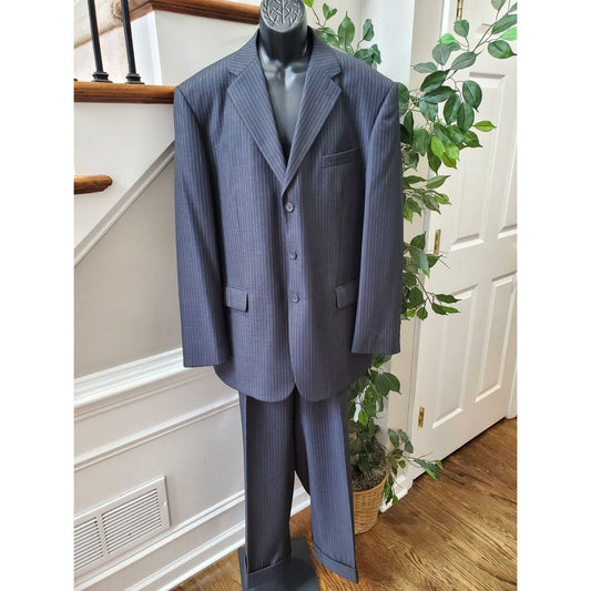 Elite Men's Blue Polyester Single Breasted Blazer & Pant 2 Pieces Suit Size 48L