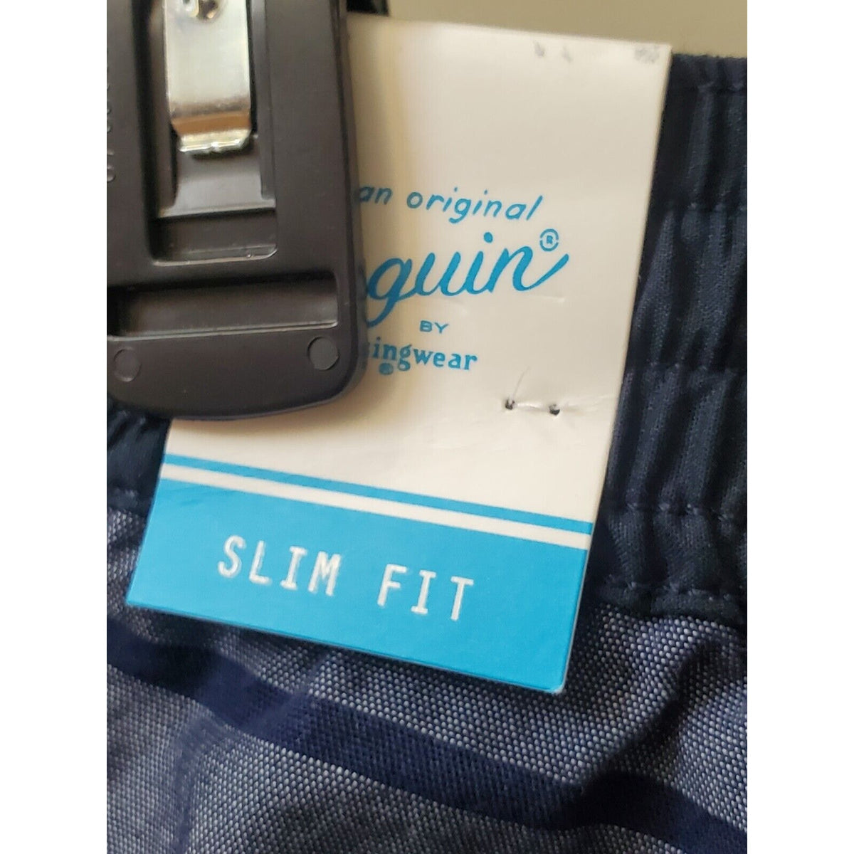 Penguin Men's Gray Striped Polyester Slim Fit Swim Trunk Logo Shorts Size 2XL