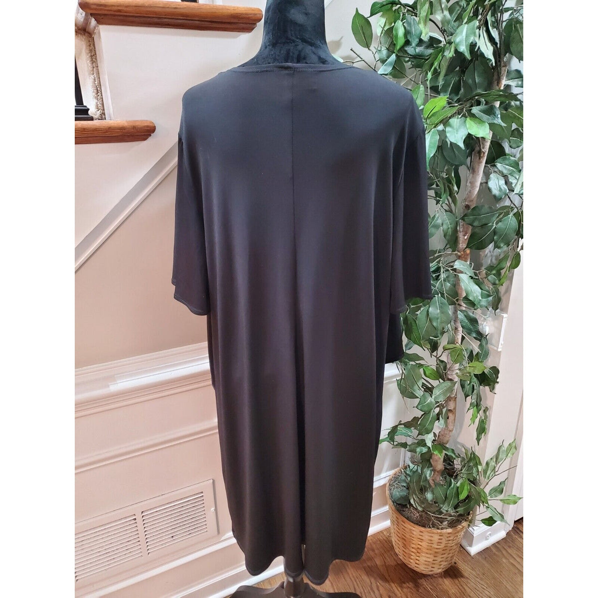 Another Thyme Women Black Solid Polyester Scoop Neck Half Sleeve Dress Size 2X