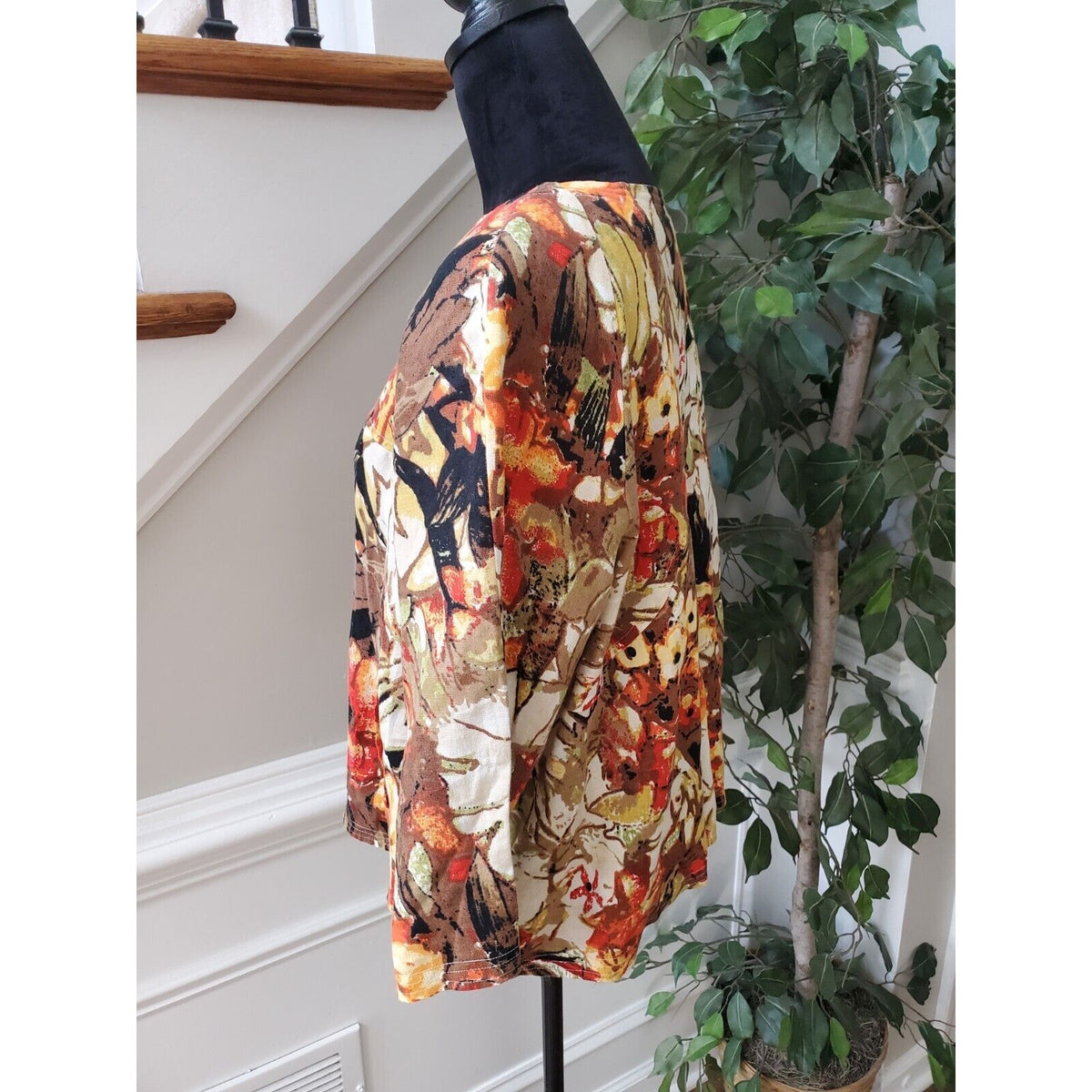 Choices Womens Multicolor Floral Long Sleeve Buttons Front Casual Jacket Size L